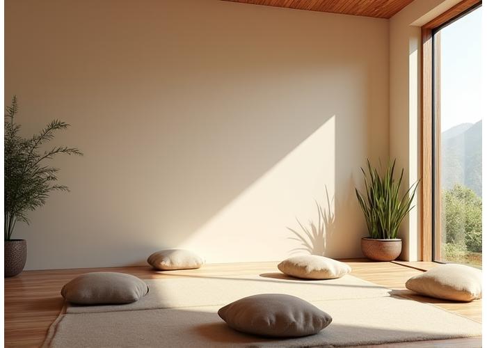 Serene and inviting meditation room with soft lighting, cushions, and subtle decor points in the Lotus Hearth studio.