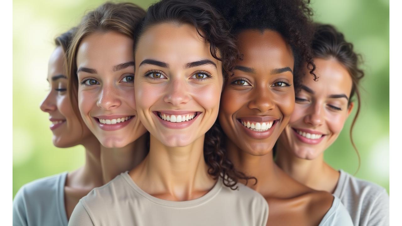 A collection of diverse, warm portraits of individuals who appear calm, happy, or reflective, subtly portraying personal growth and well-being. Each portrait should convey a sense of genuine human connection and positive transformation, reflecting the diverse success stories.