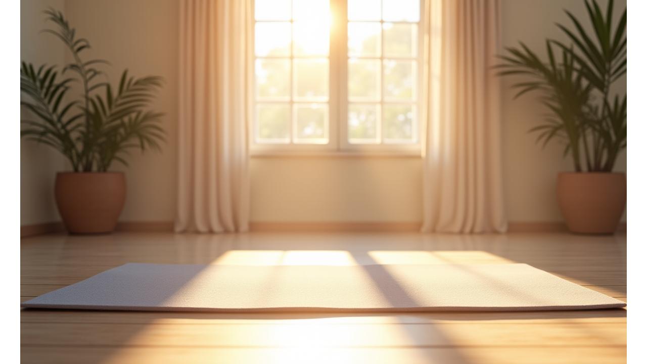Soft focus image of a calming yoga studio with natural light, symbolizing privacy and serenity.