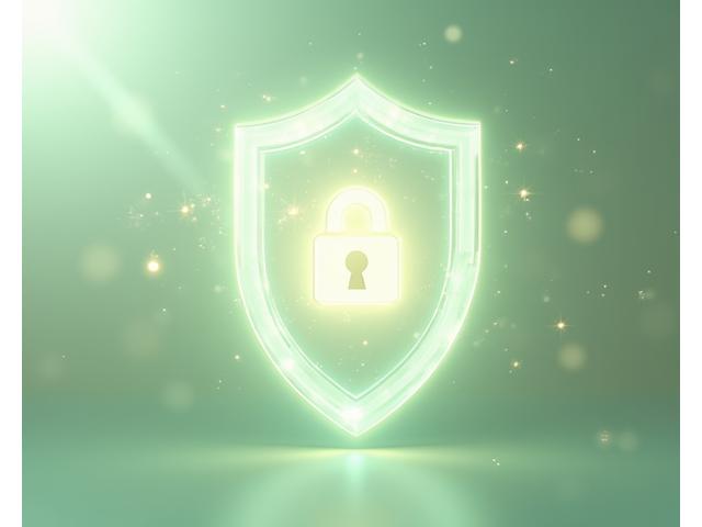 Abstract depiction of data privacy, with interlocking, partially transparent digital squares forming a protective shield over personal icons, bathed in soft, secure lighting.