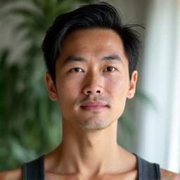Portrait of Kai Chen, specializing in mindfulness and philosophy, looking contemplative and inviting.