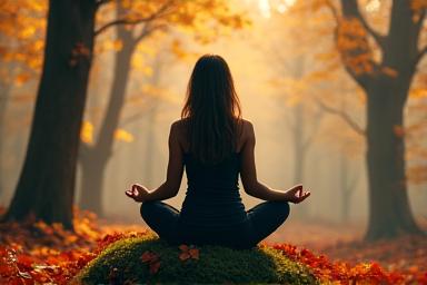 Yoga pose in an autumn forest